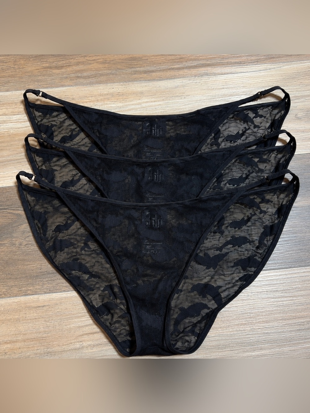 & Other Stories 0 Dolphin Mesh String Bikini Panty Black Floral - Set of 3